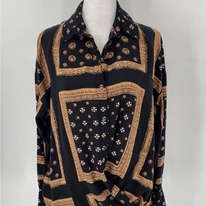 Free People bandana Black and Gold Patterned Button-Up Shirt